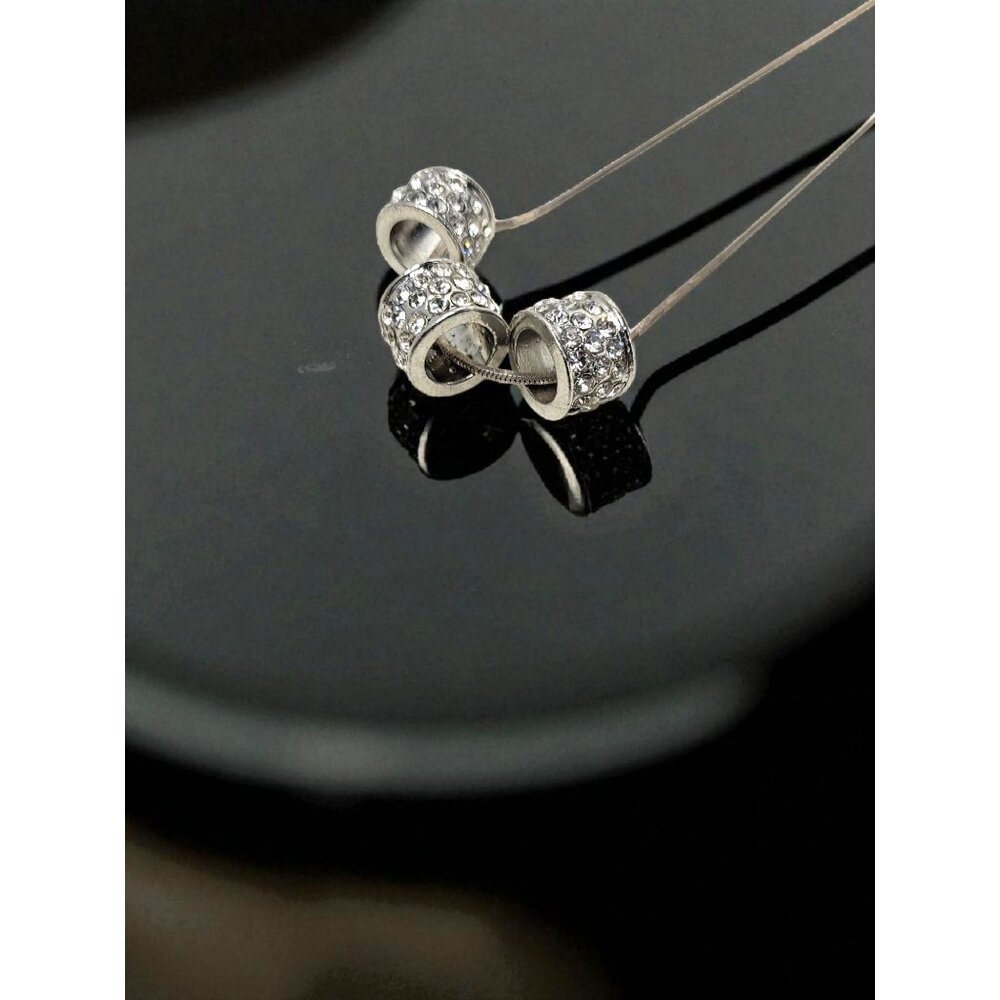 Vintage Elegant Sterling Silver Necklace With Three Sparkling Rhinestone Beads - Picture 5 of 16